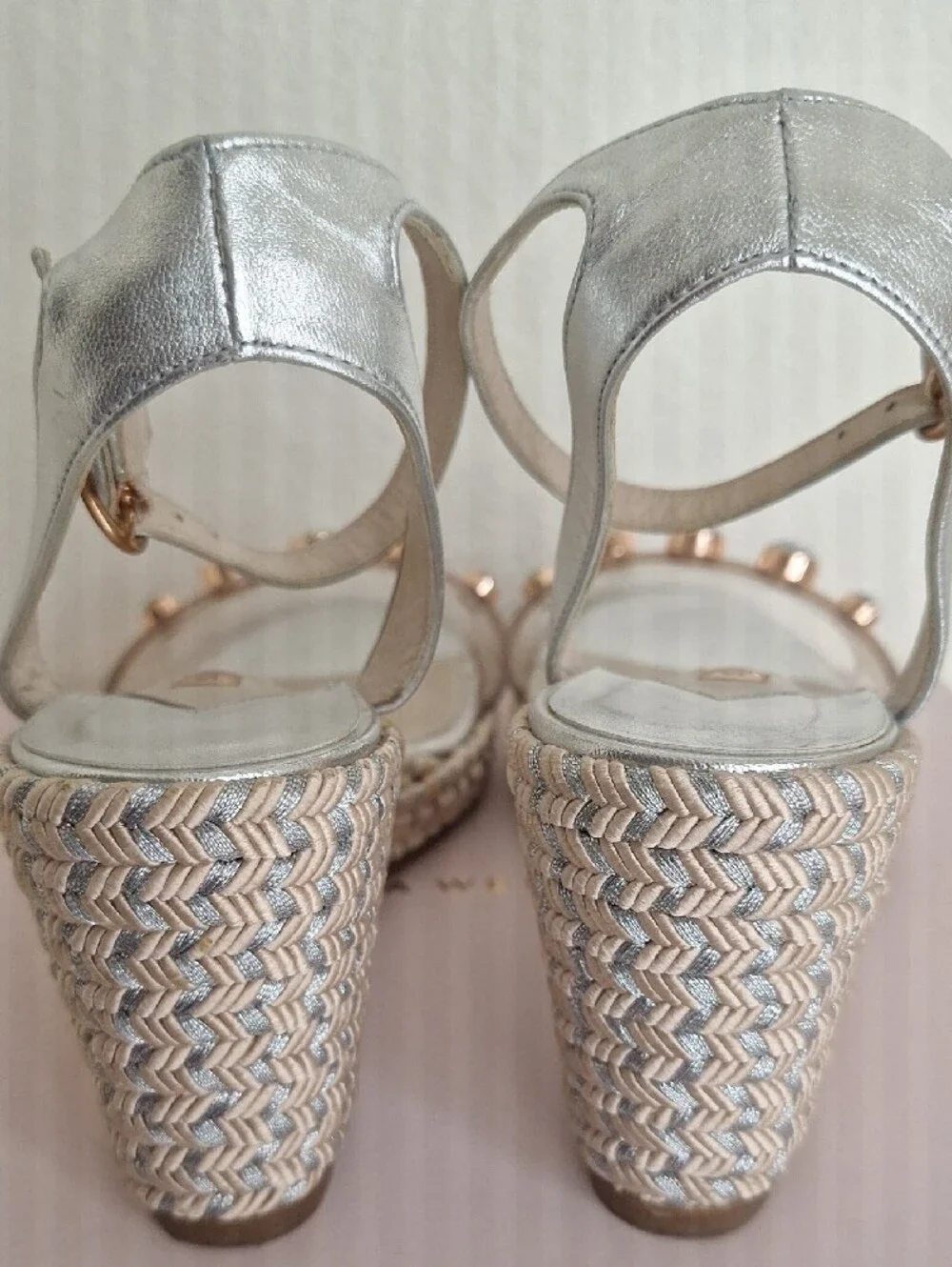 Sophia Webster Silver Wedge Sandals with Iridescent Gem Details
